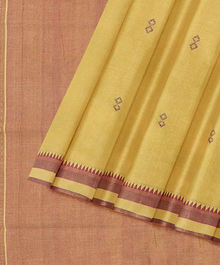 Yellow red plain butta handwoven rajahmundry cotton saree