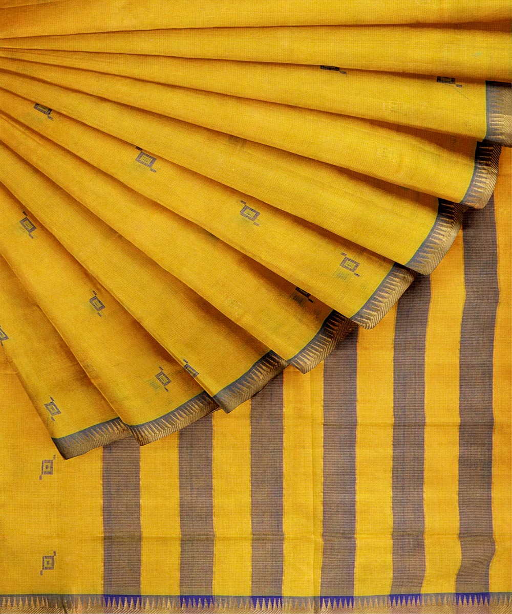 Yellow plain butta handloom rajahmundry cotton saree