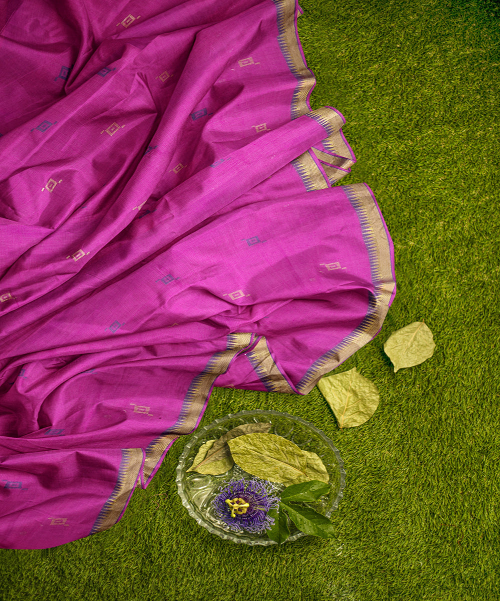Purple plain butta rajahmundry handwoven cotton saree