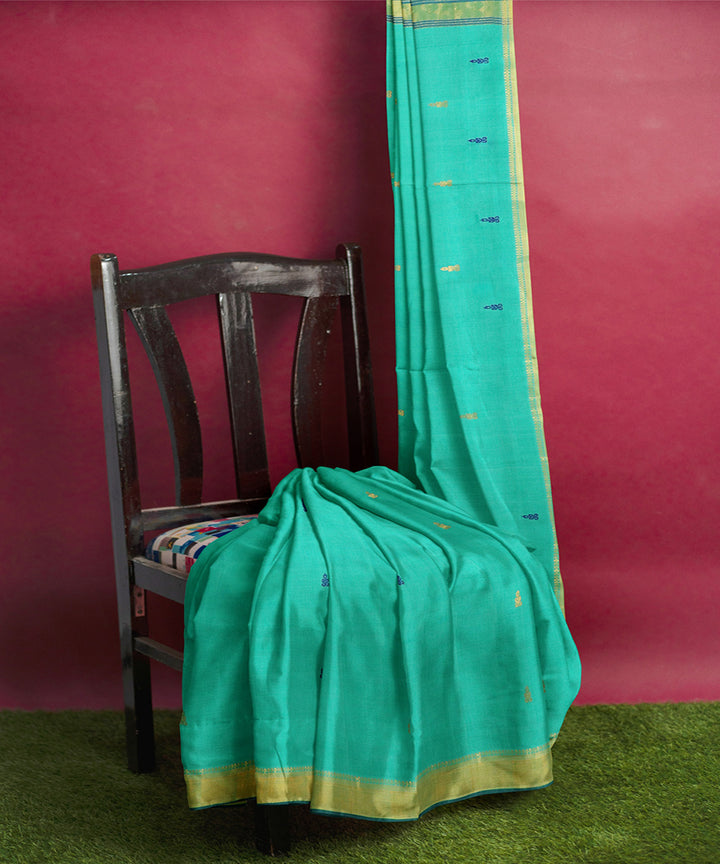 Sea green plain handwoven rajahmundry butta cotton saree