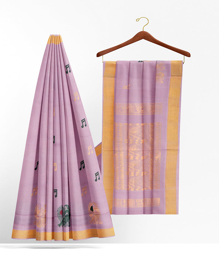 Light purple plain butta handwoven rajahmundry cotton saree