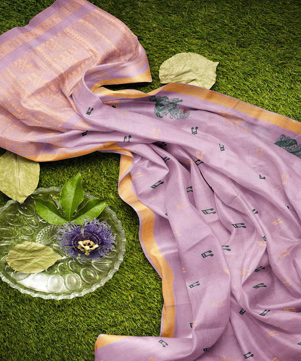 Light purple plain butta handwoven rajahmundry cotton saree