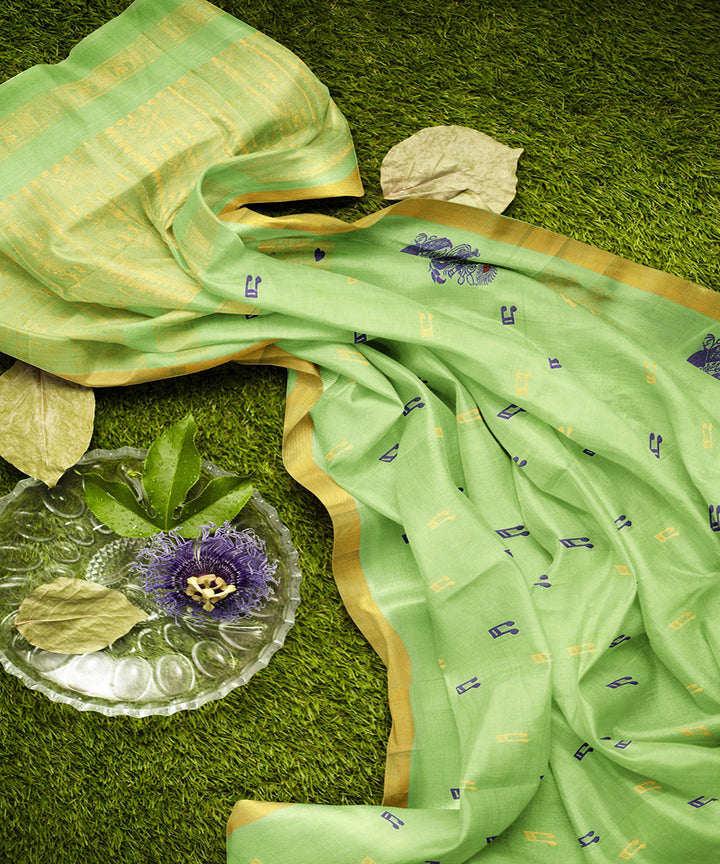 Light green plain butta handwoven rajahmundry cotton saree