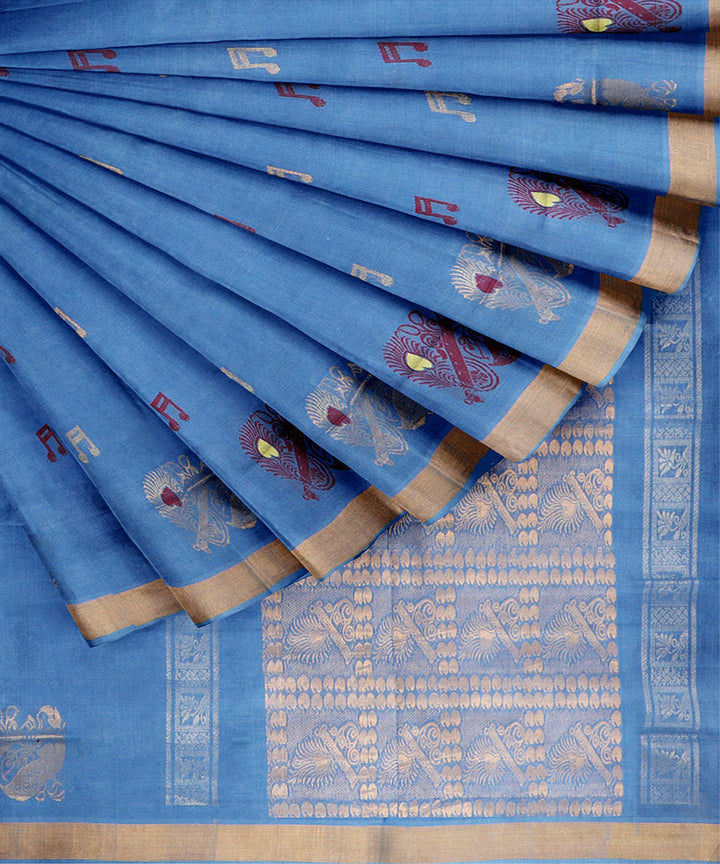 Royal blue plain butta handwoven rajahmundry cotton saree