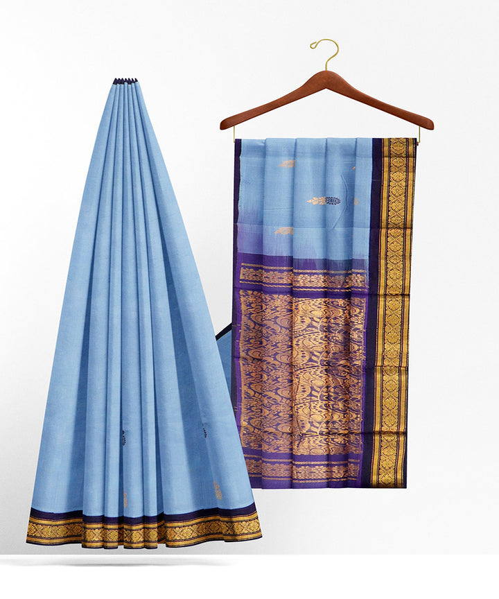 Cyan blue butta handwoven cotton rajahmundry saree