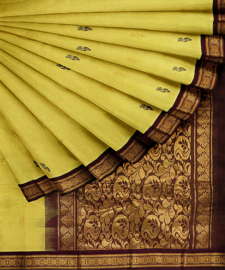 Yellow plain handwoven rajahmundry cotton saree