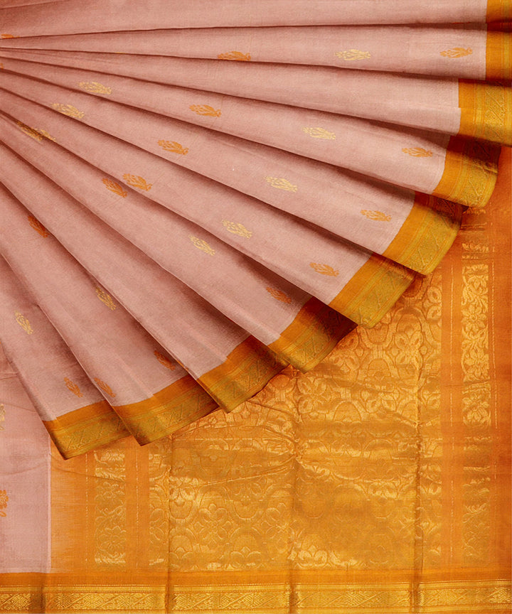 Peach mustard butta handwoven rajahmundry cotton saree