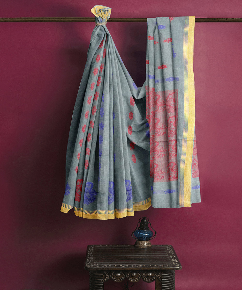 Grey pink butta handwoven rajahmundry cotton saree
