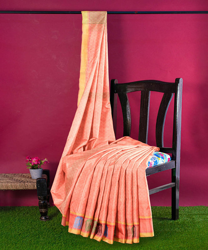 Peach plain butta handwoven rajahmundry cotton saree
