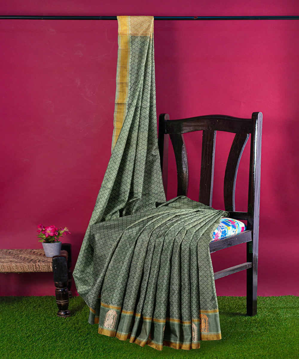 Grey plain butta handwoven rajahmundry cotton saree