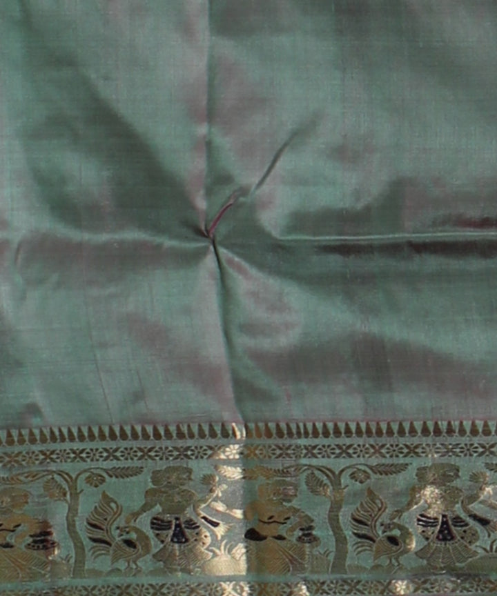 Green golden zari meenakari handloom baluchari silk saree
