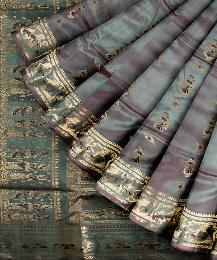 Green golden zari meenakari handloom baluchari silk saree