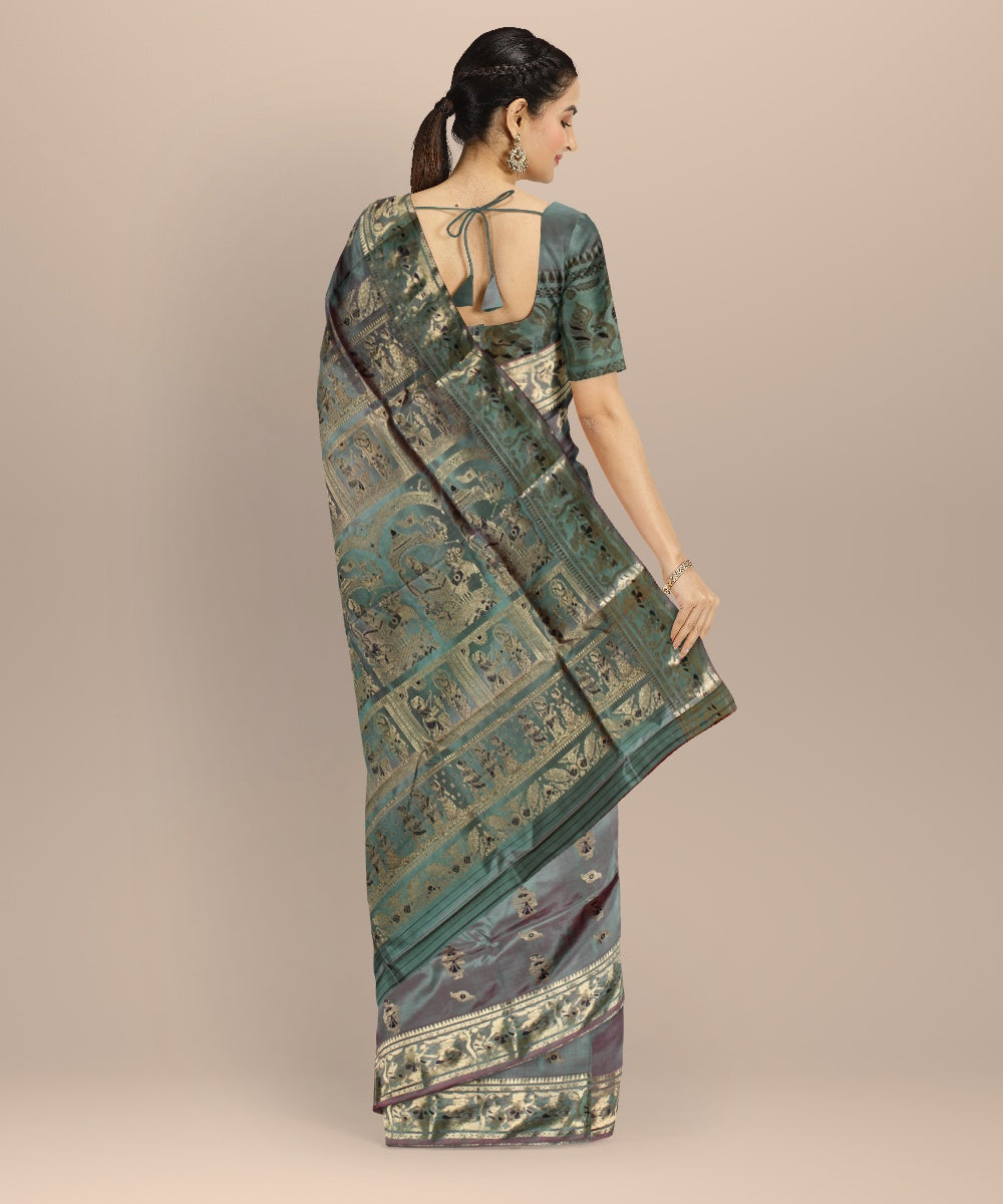 Green golden zari meenakari handloom baluchari silk saree
