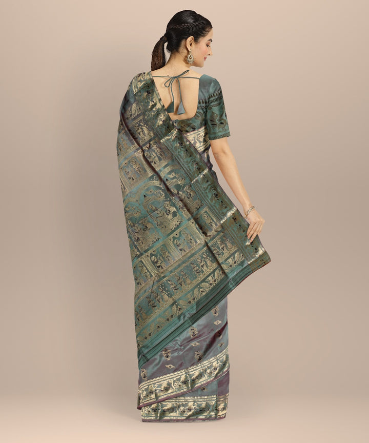 Green golden zari meenakari handloom baluchari silk saree