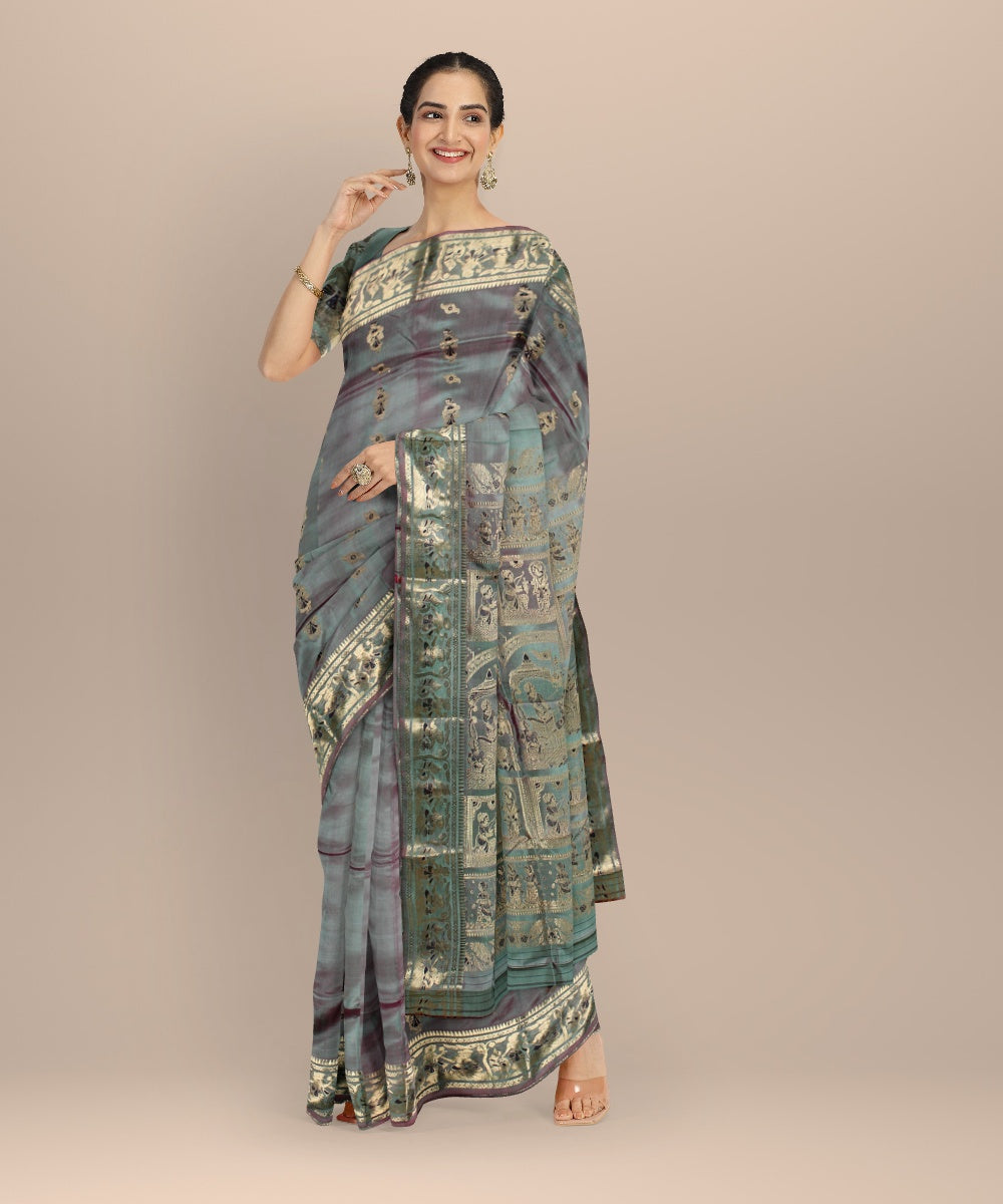 Green golden zari meenakari handloom baluchari silk saree