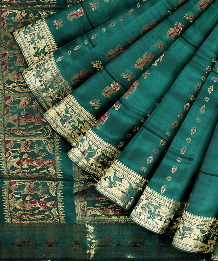 Dark green multi color handwoven meenakari baluchari silk saree