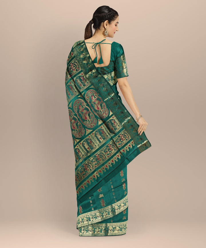 Dark green multi color handwoven meenakari baluchari silk saree