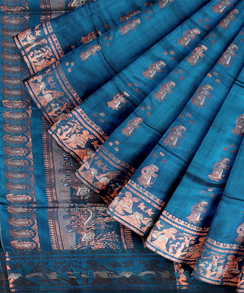Turquoise blue handwoven meenakari baluchari silk saree