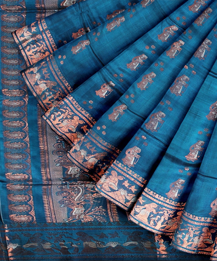 Turquoise blue handwoven meenakari baluchari silk saree