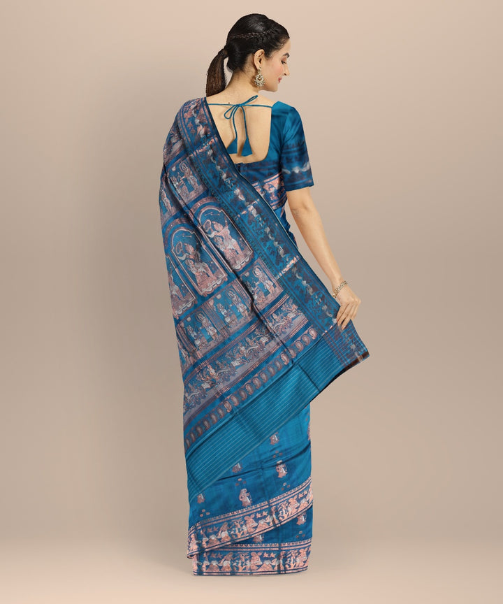 Turquoise blue handwoven meenakari baluchari silk saree
