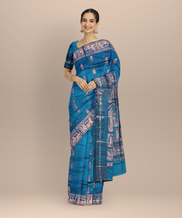 Turquoise blue handwoven meenakari baluchari silk saree