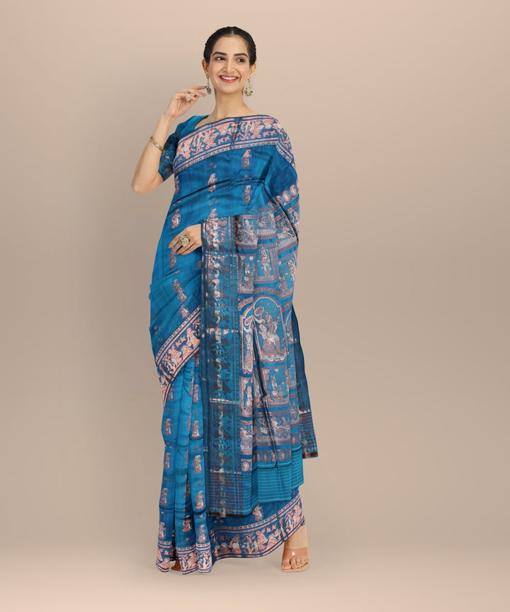 Turquoise blue handwoven meenakari baluchari silk saree