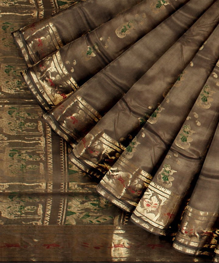 Olive multicolor handwoven meenakari baluchari silk saree