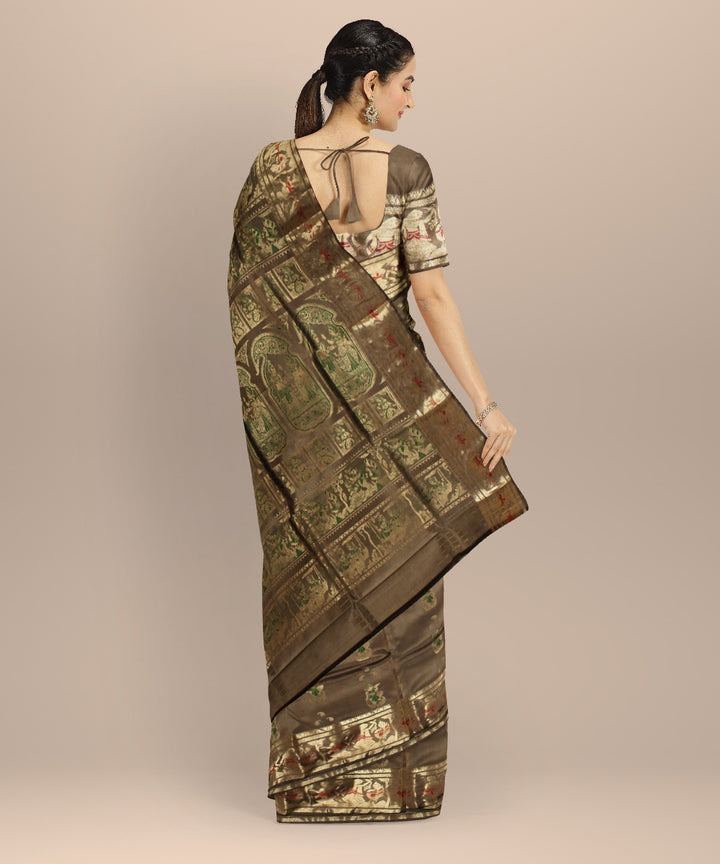 Olive multicolor handwoven meenakari baluchari silk saree