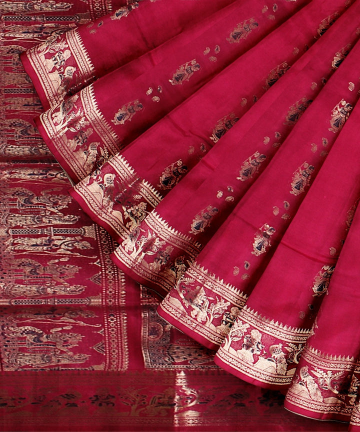 Dark pink golden zari handwoven meenakari baluchari silk saree