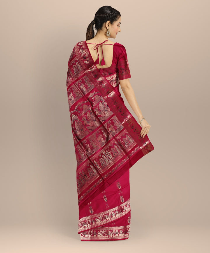 Dark pink golden zari handwoven meenakari baluchari silk saree