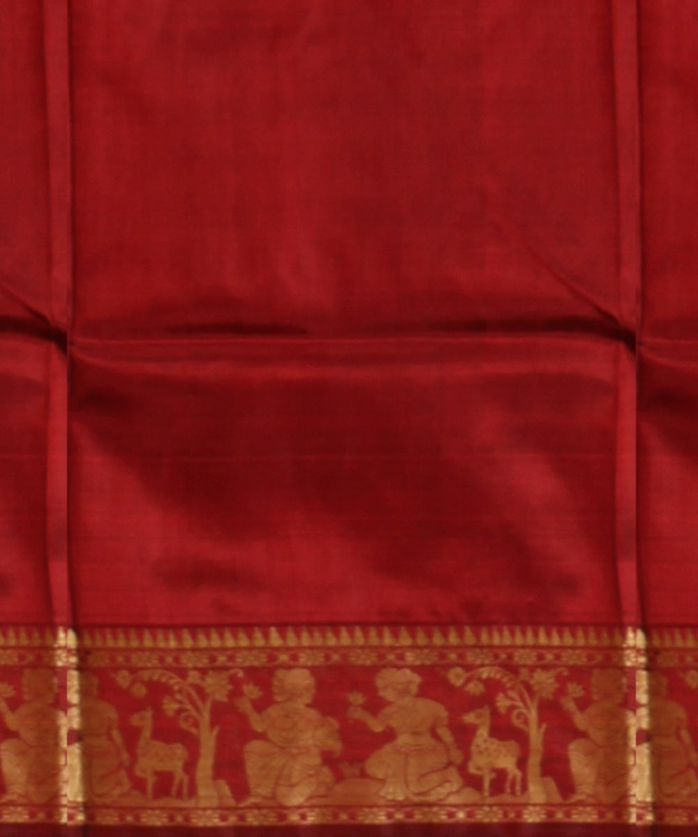 Dark red golden zari handwoven baluchari silk saree