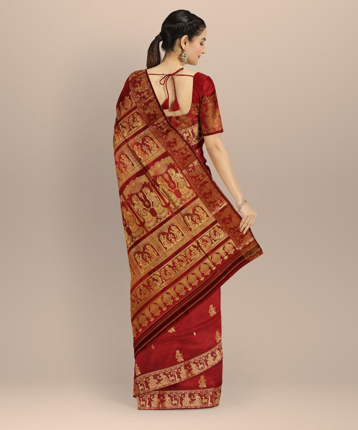 Dark red golden zari handwoven baluchari silk saree