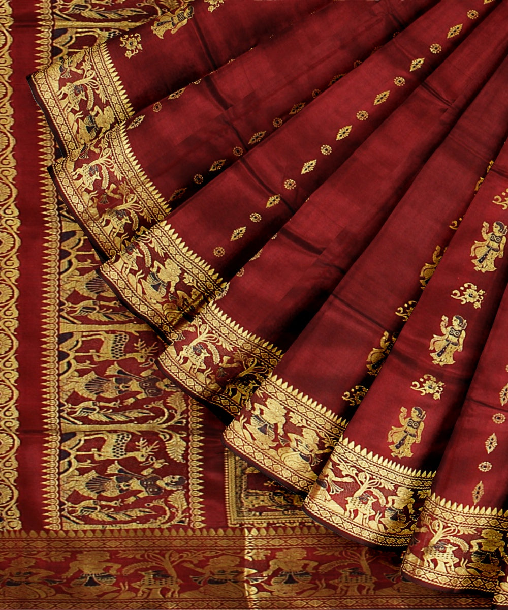 Maroon multicolor handwoven meenakari baluchari silk saree