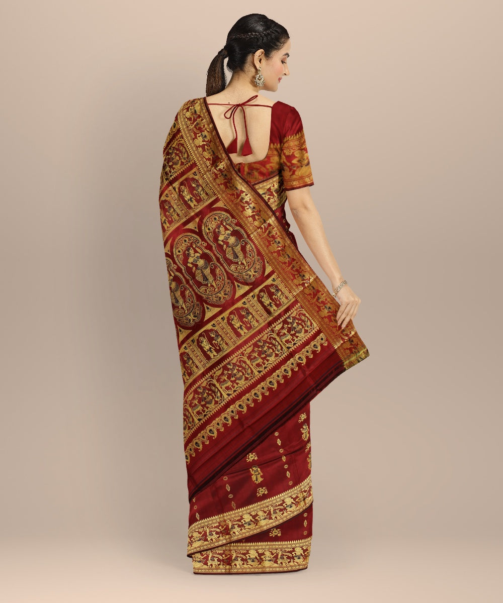Maroon multicolor handwoven meenakari baluchari silk saree