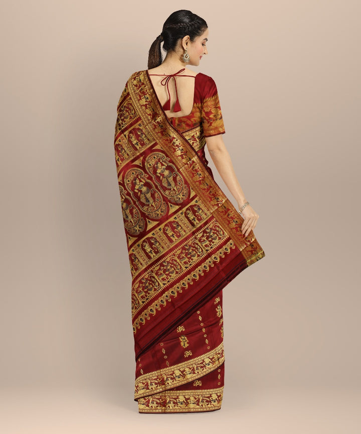 Maroon multicolor handwoven meenakari baluchari silk saree