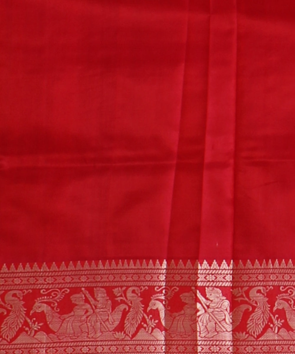 Red white baluchari silk handwoven saree