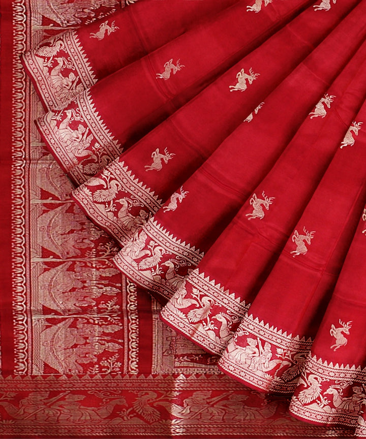 Red white baluchari silk handwoven saree