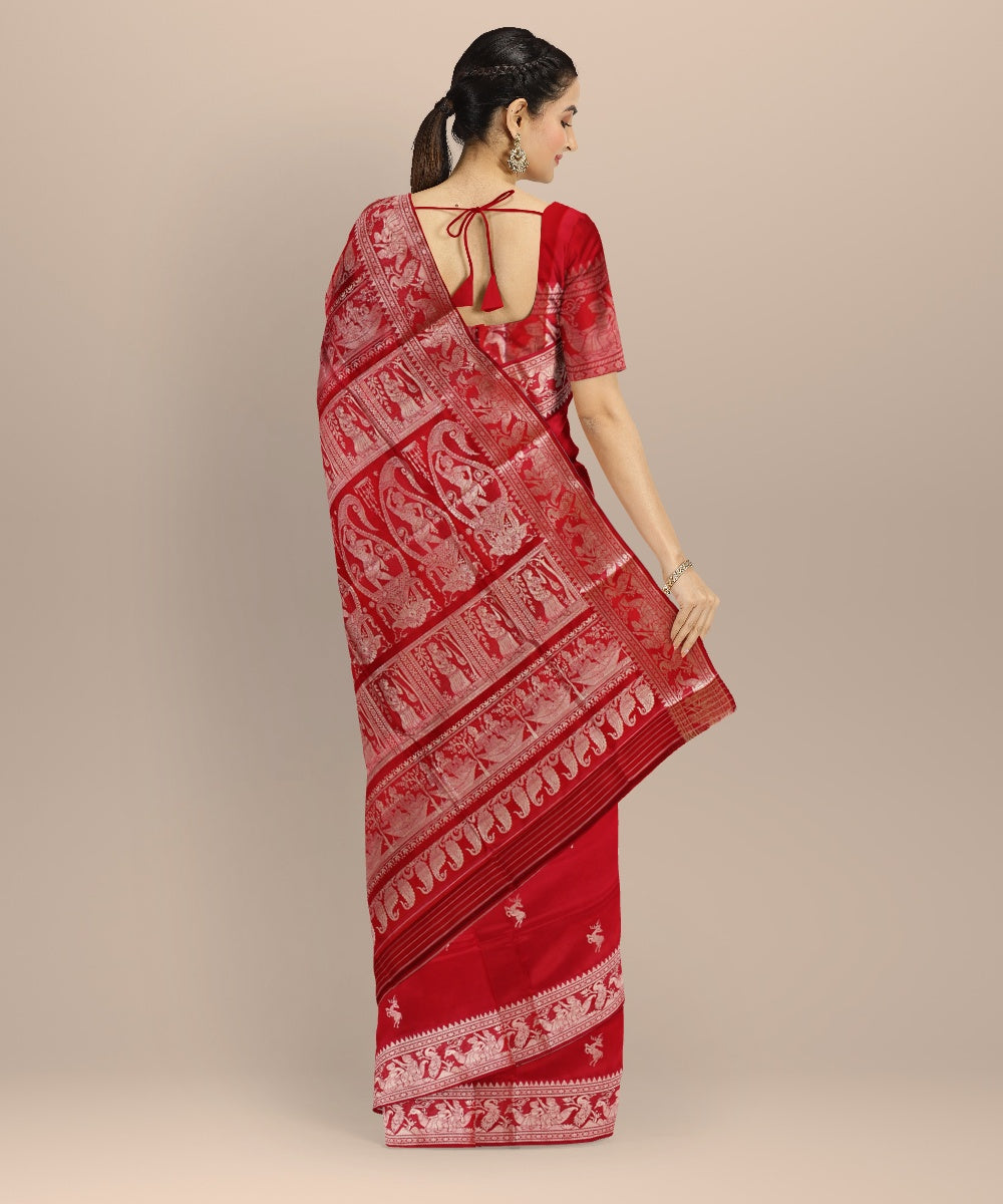 Red white baluchari silk handwoven saree