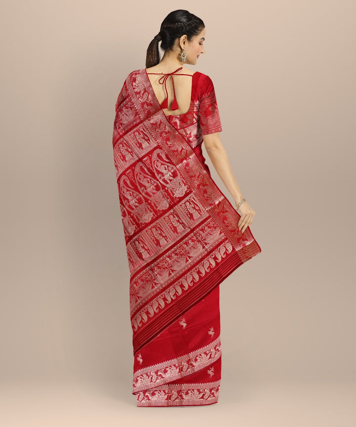 Red white baluchari silk handwoven saree
