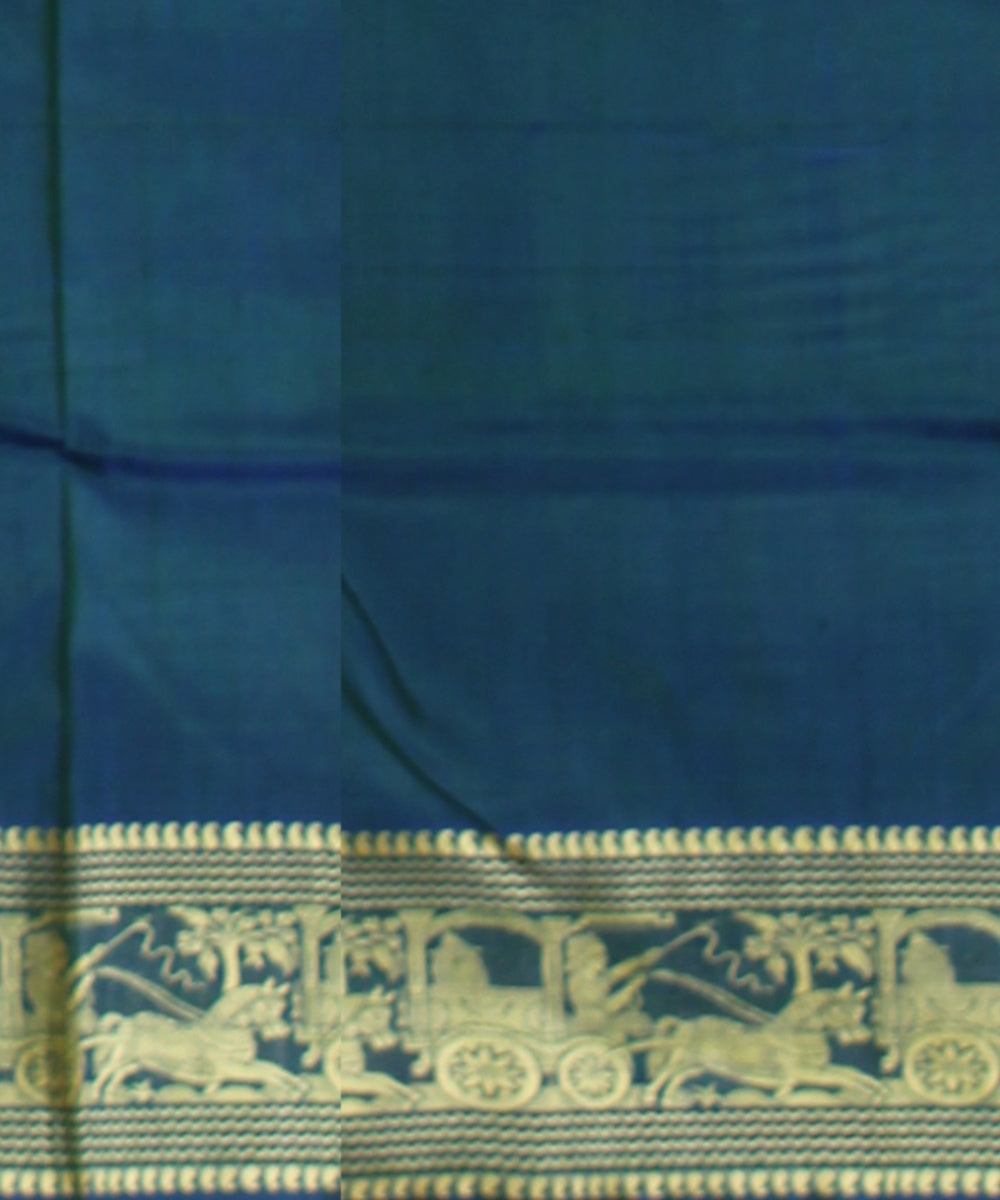 Peacock blue golden zari handwoven baluchari silk saree