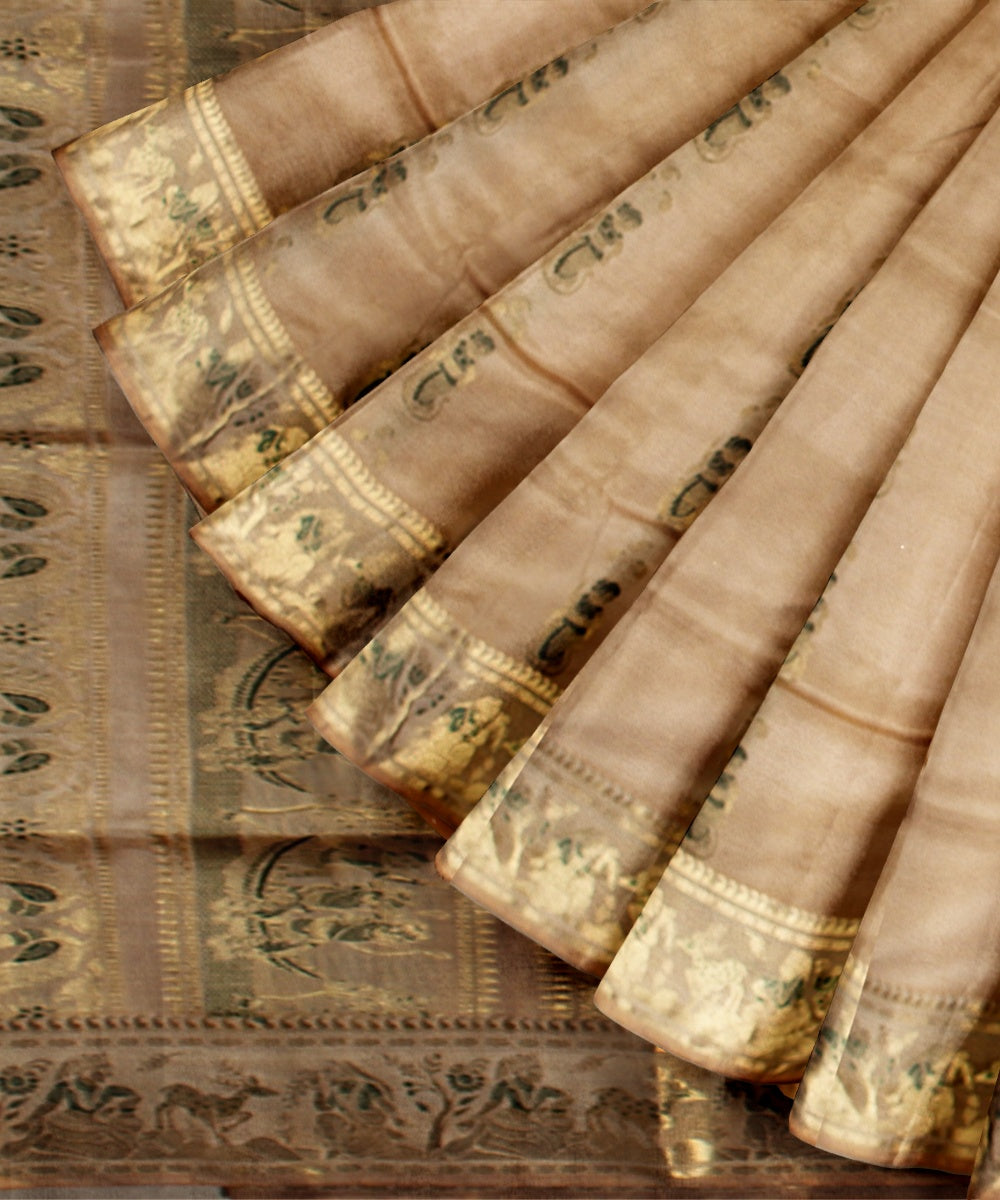 Beige multicolor handwoven meenakari baluchari silk saree