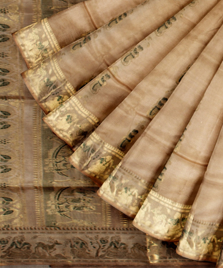 Beige multicolor handwoven meenakari baluchari silk saree