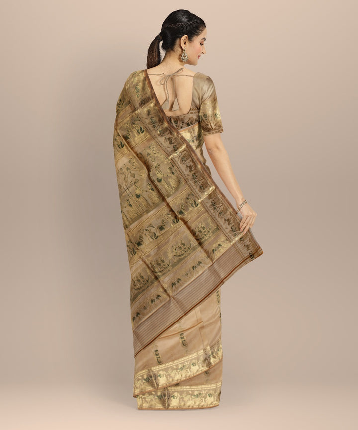 Beige multicolor handwoven meenakari baluchari silk saree