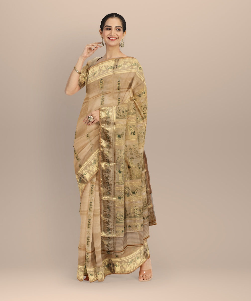 Beige multicolor handwoven meenakari baluchari silk saree