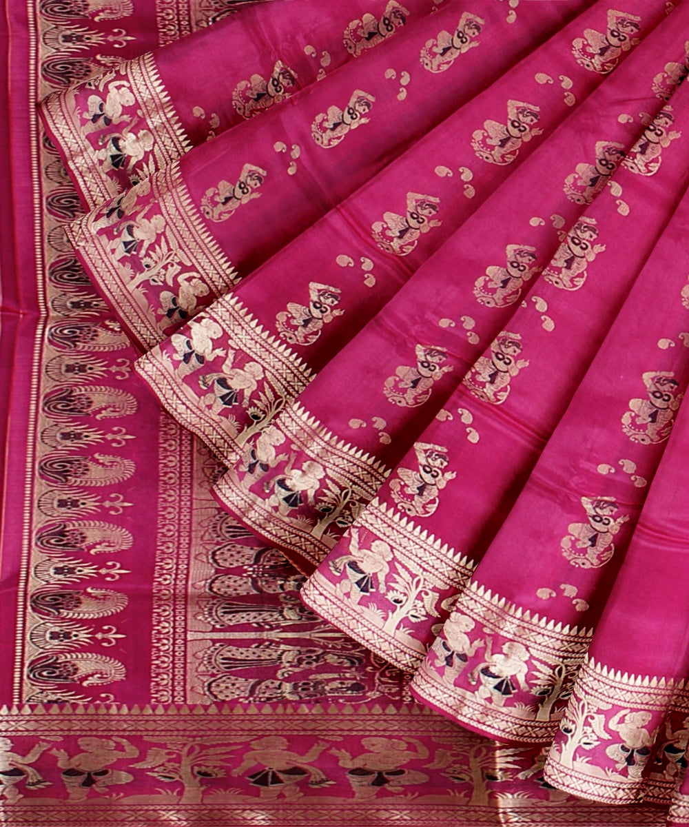 Pink multicolor handwoven meenakari baluchari silk saree