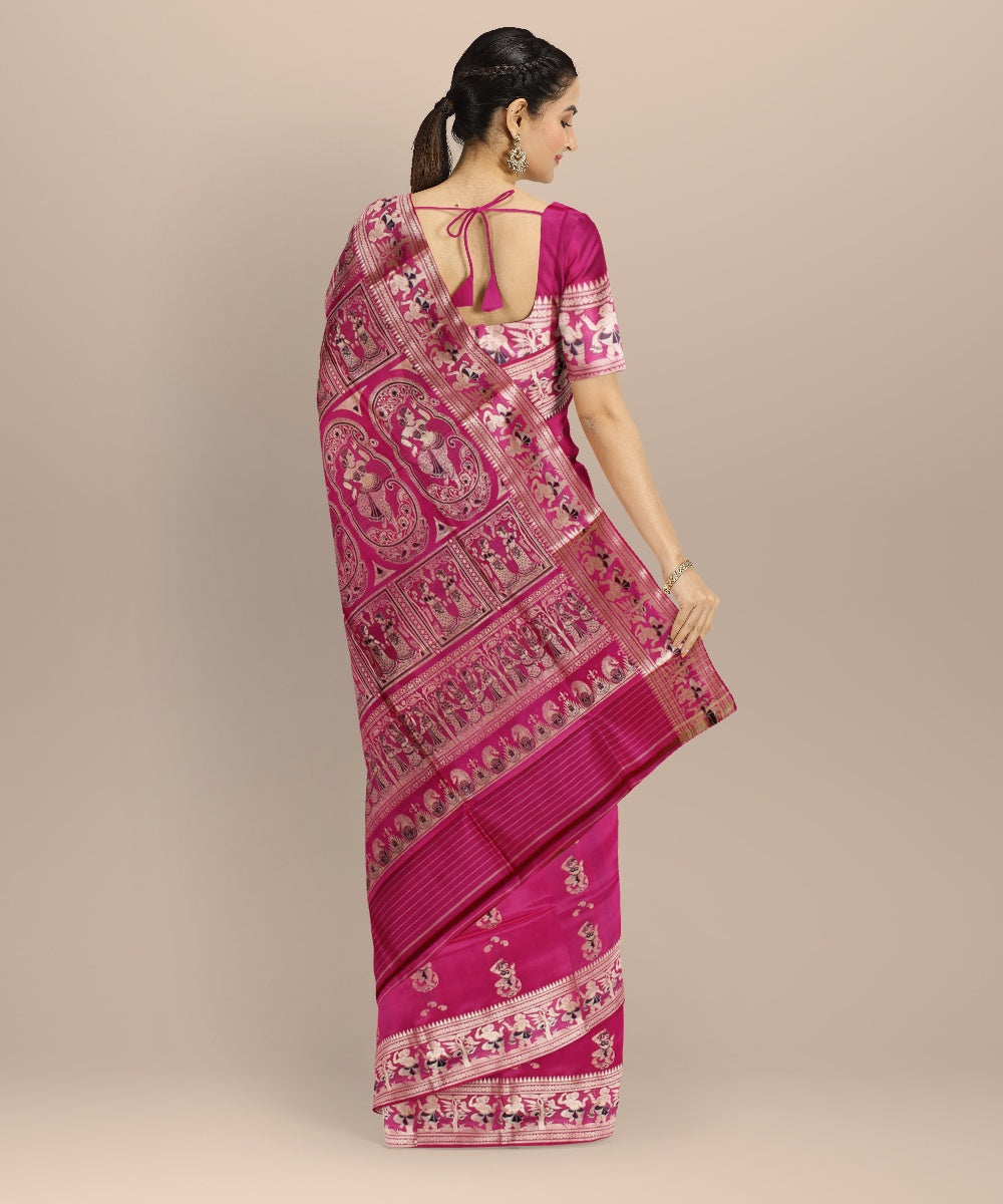 Pink multicolor handwoven meenakari baluchari silk saree