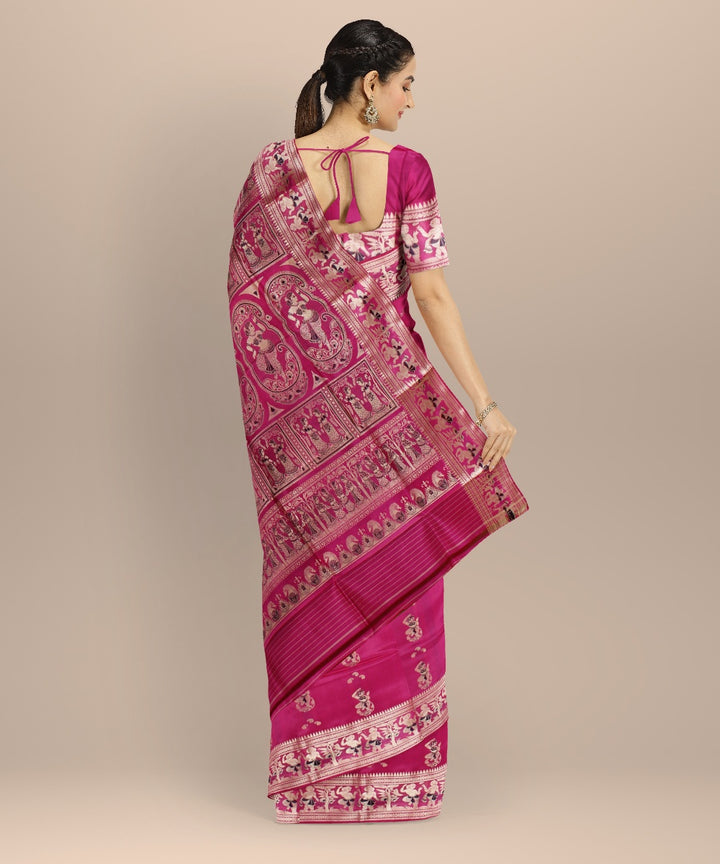 Pink multicolor handwoven meenakari baluchari silk saree