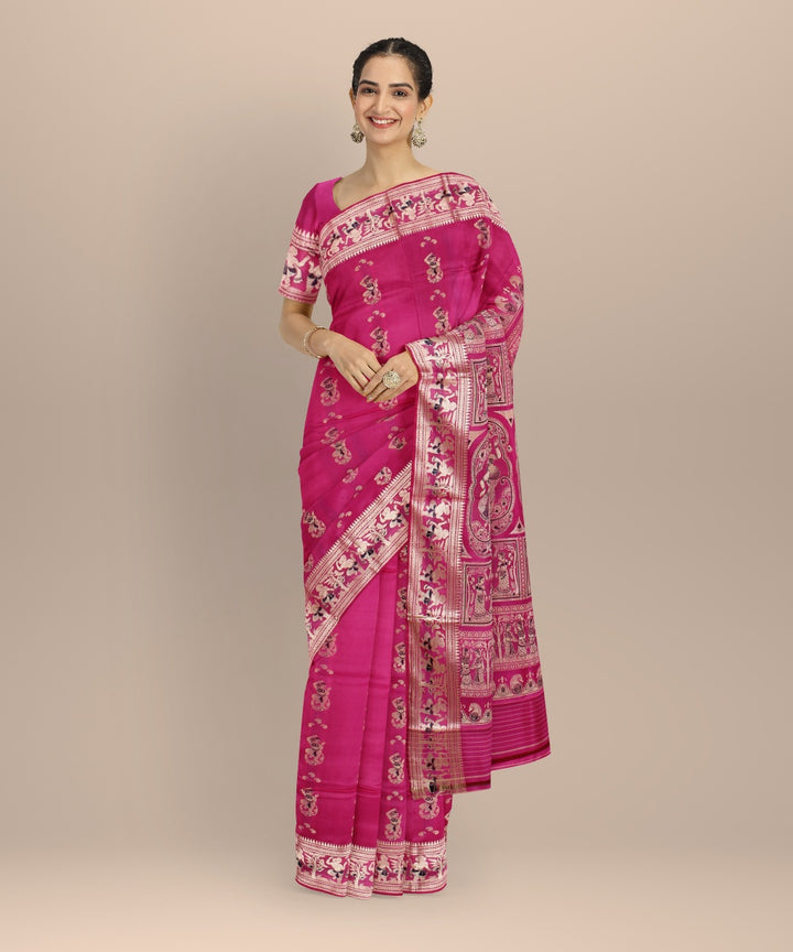 Pink multicolor handwoven meenakari baluchari silk saree