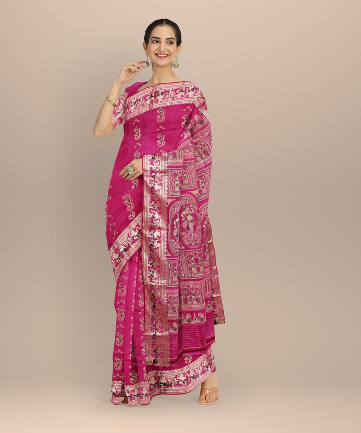 Pink multicolor handwoven meenakari baluchari silk saree