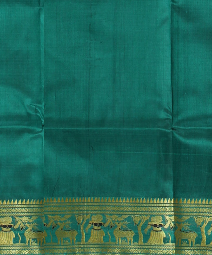 Cyan green golden zari handwoven meenakari baluchari silk saree